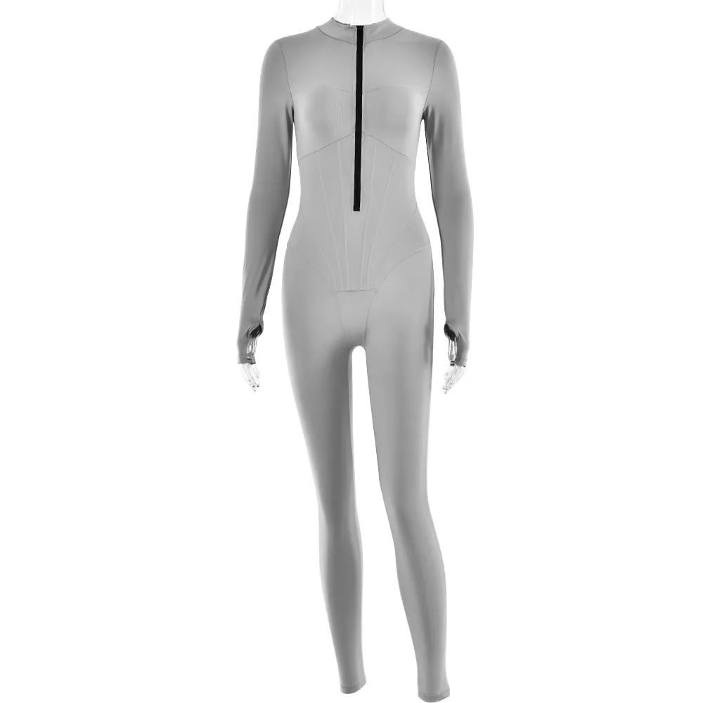Stylish Zip-Up High-Elasticity Slim Fit Casual Sport Jumpsuit S-231120-34