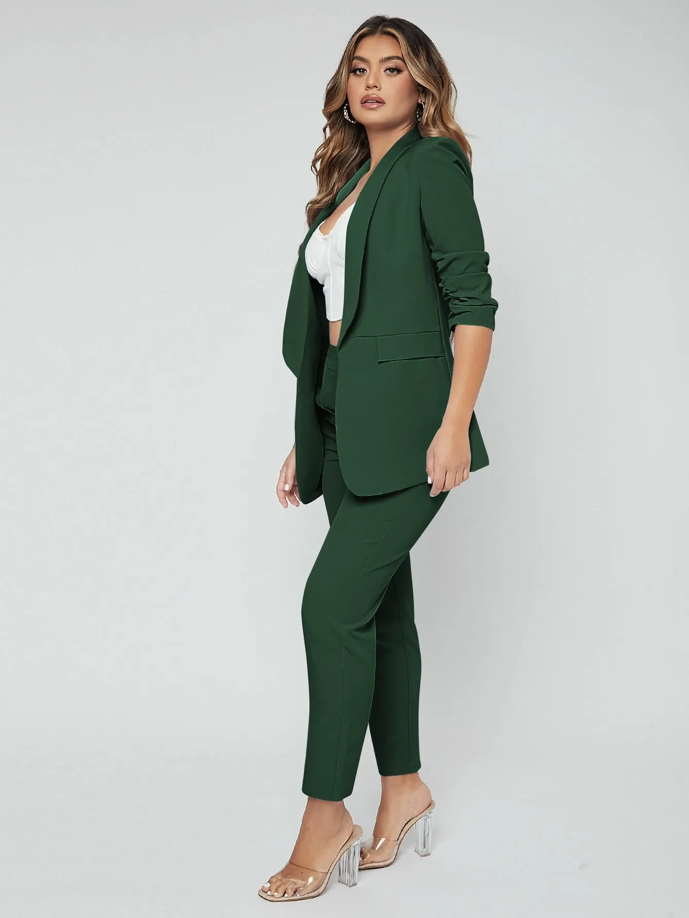 SXY Shawl Neck Open Front Blazer & Pants Suit