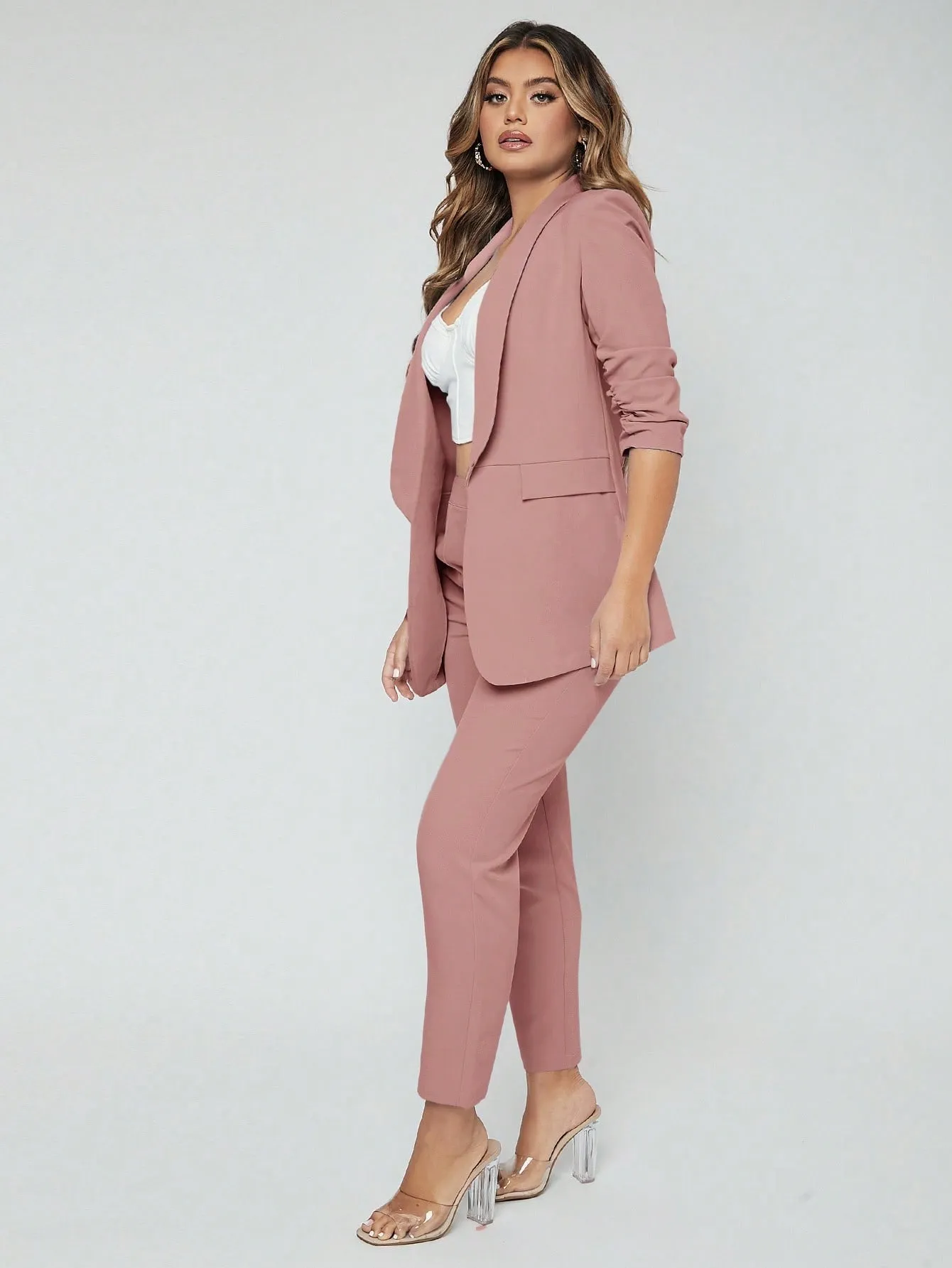 SXY Shawl Neck Open Front Blazer & Pants Suit