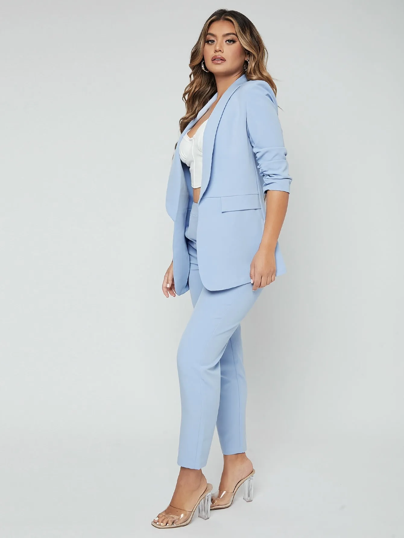 SXY Shawl Neck Open Front Blazer & Pants Suit