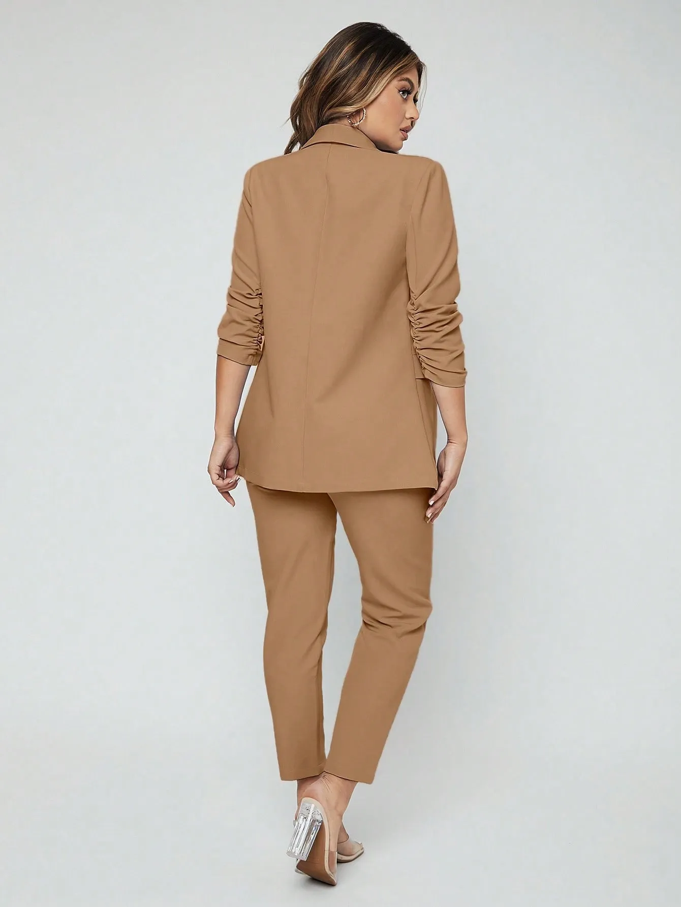 SXY Shawl Neck Open Front Blazer & Pants Suit