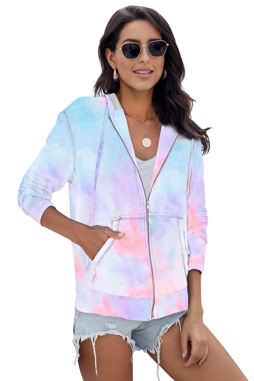 Tie-dye Pocket Zip Up Hoodie