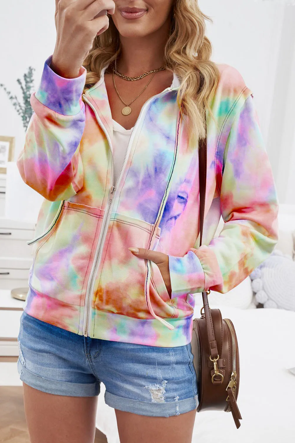 Tie-dye Pocket Zip Up Hoodie