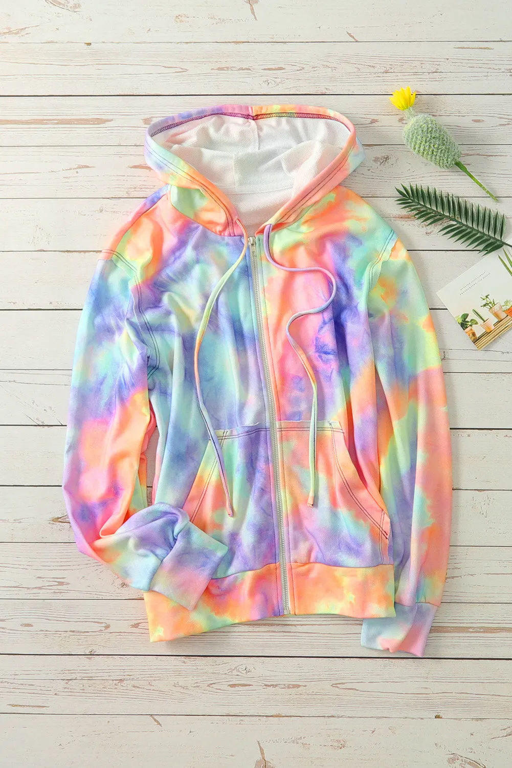 Tie-dye Pocket Zip Up Hoodie
