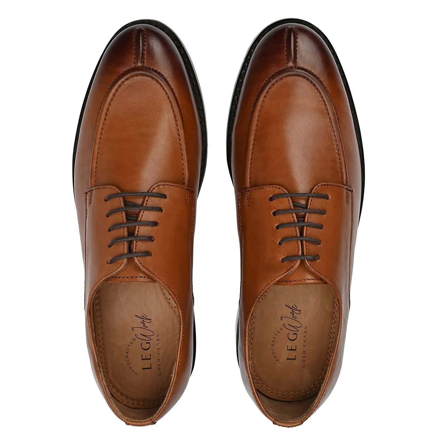 U Toe Derby Tan Antique Italian Leather Dress Shoes Goodyear Welted