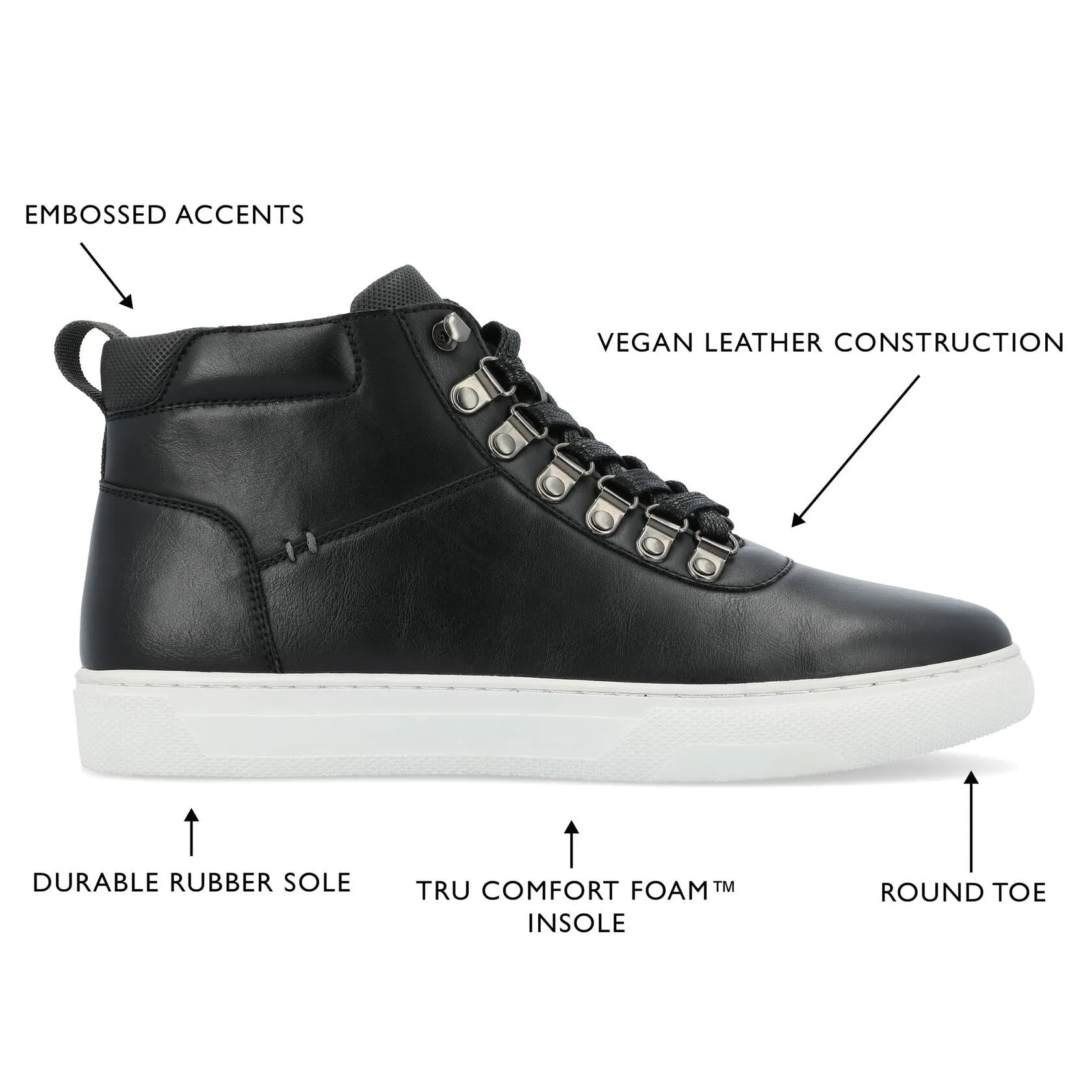 Vance Co. Men's Ortiz Tru Comfort Foam Lace-up High-top Sneaker - Black, Size: