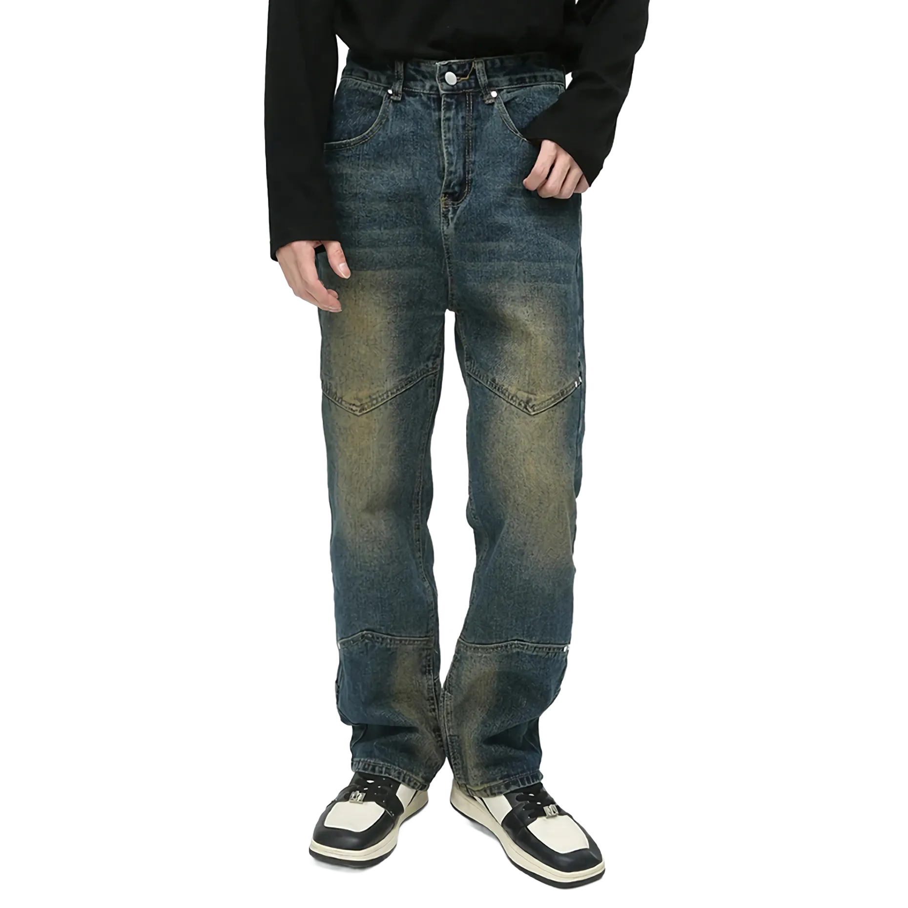 Vintage Moto Denim Faded Jeans