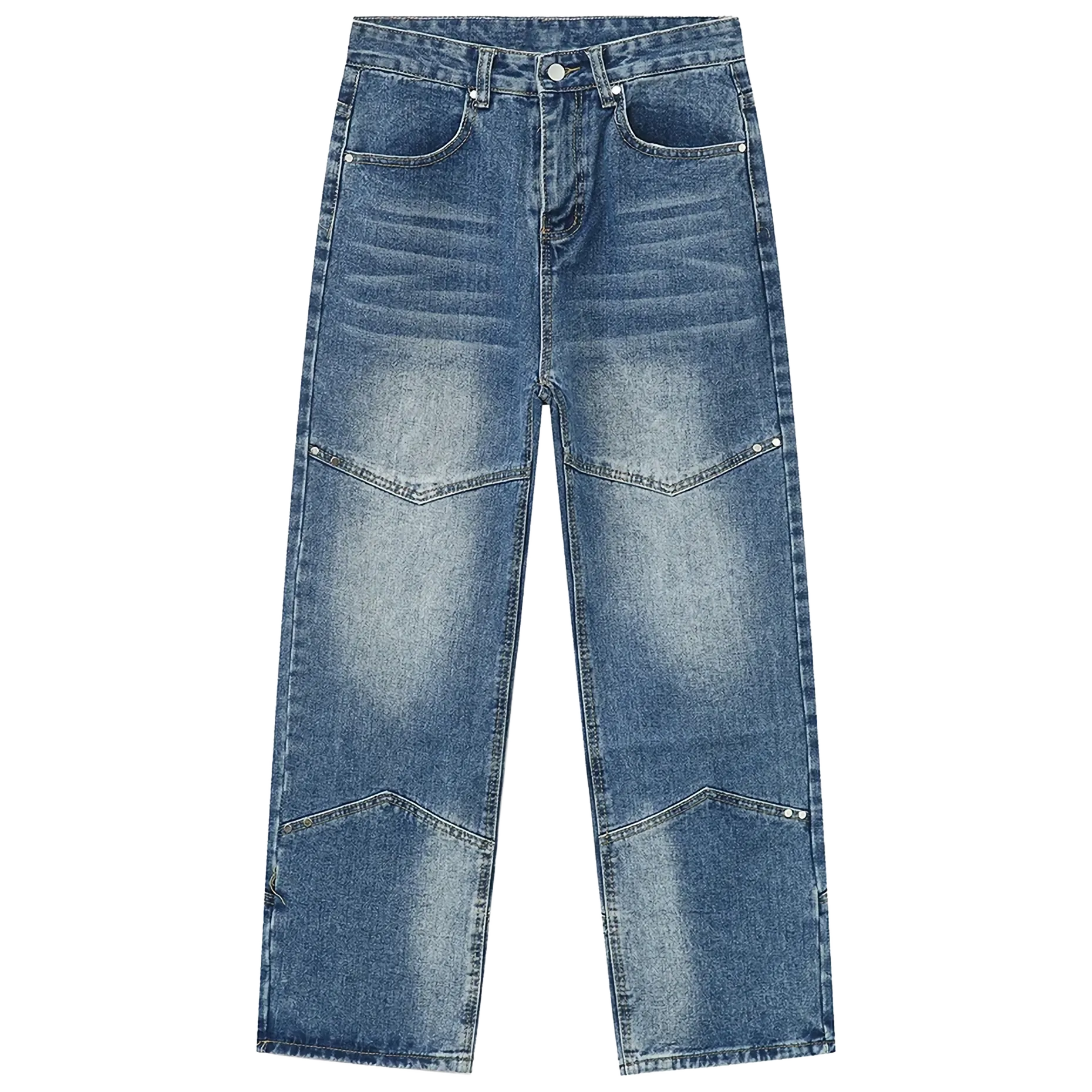 Vintage Moto Denim Faded Jeans