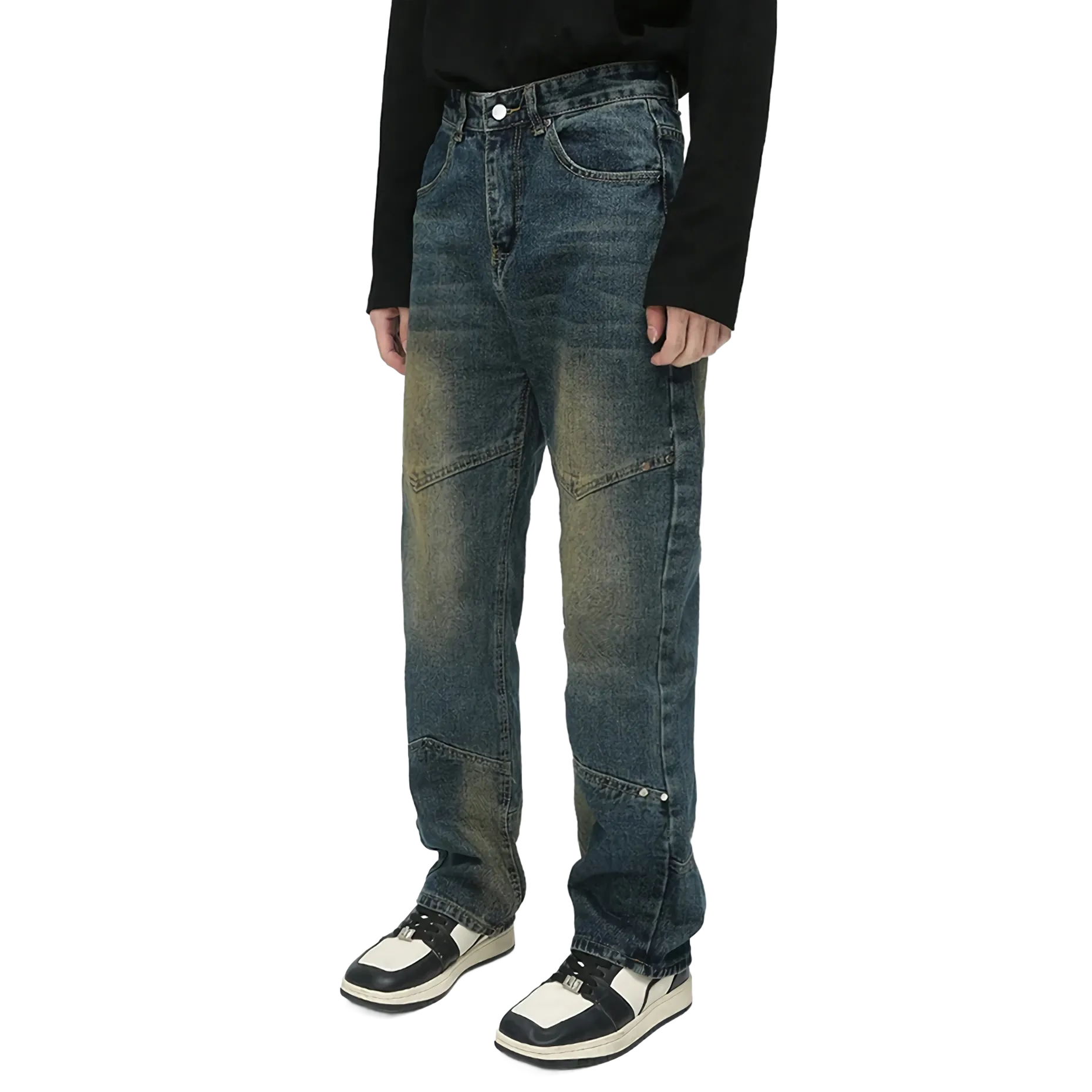 Vintage Moto Denim Faded Jeans