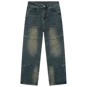 Vintage Moto Denim Faded Jeans