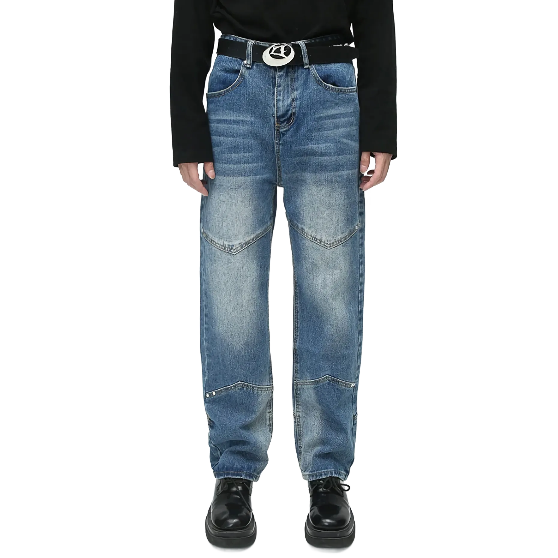 Vintage Moto Denim Faded Jeans