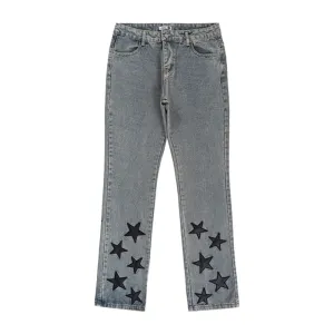 Vintage Star Embroidery Distressed Jeans
