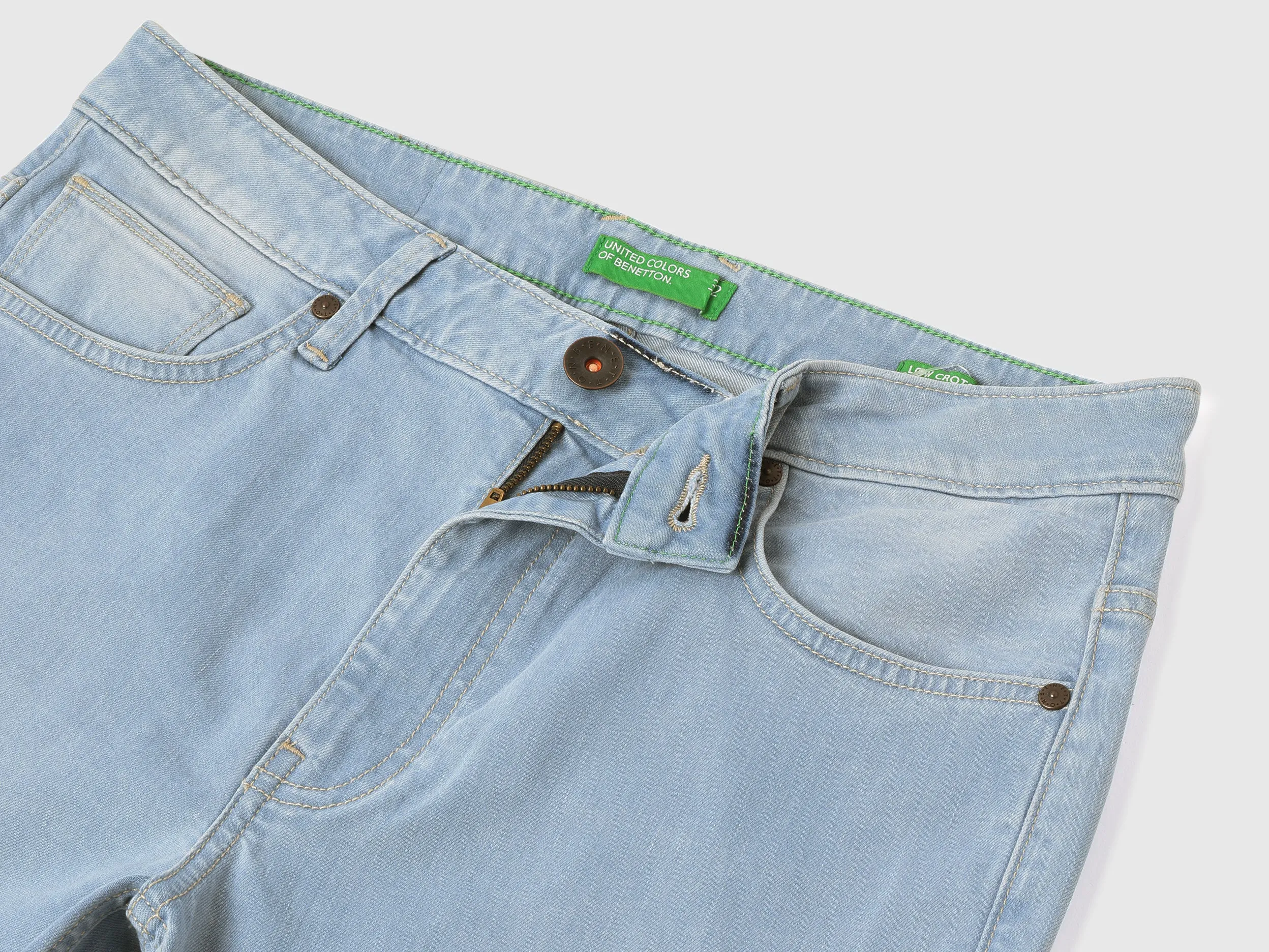 Washed Low Crotch Jeans