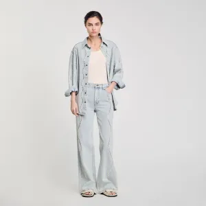 Wavy Jeans With Rhinestone Stripes Light Bu Jean