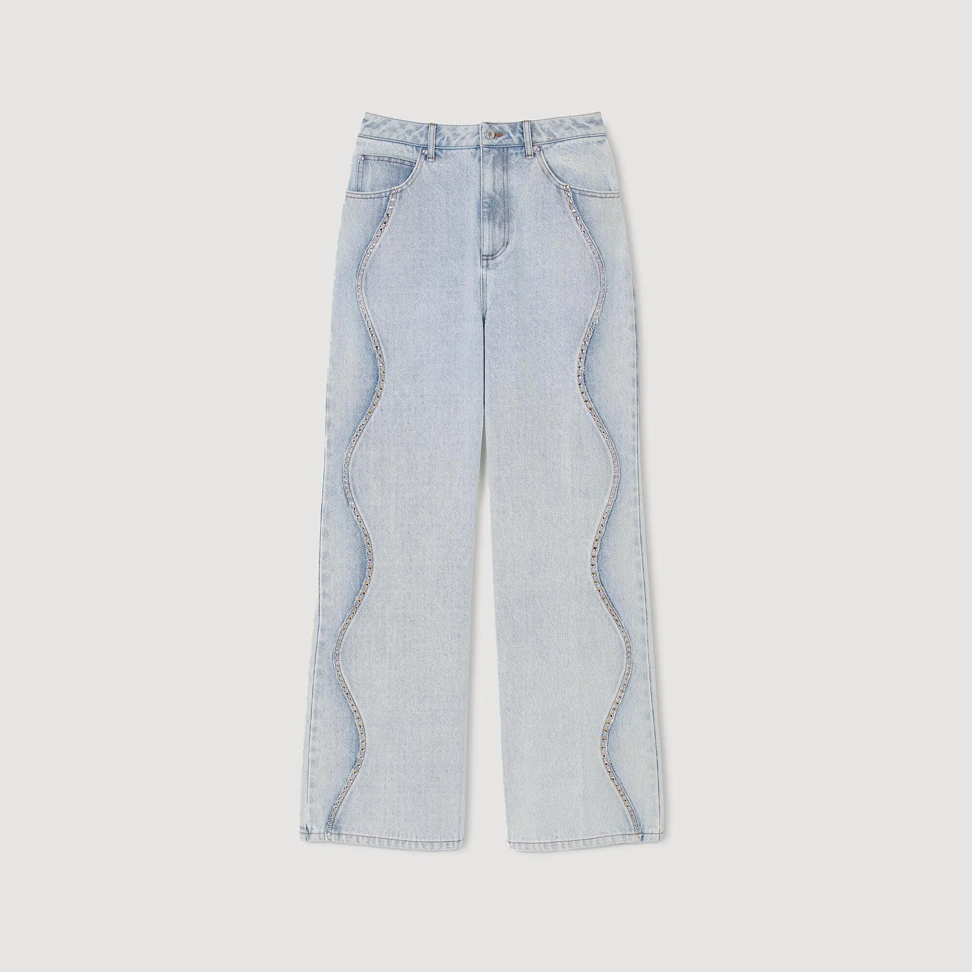 Wavy Jeans With Rhinestone Stripes Light Bu Jean