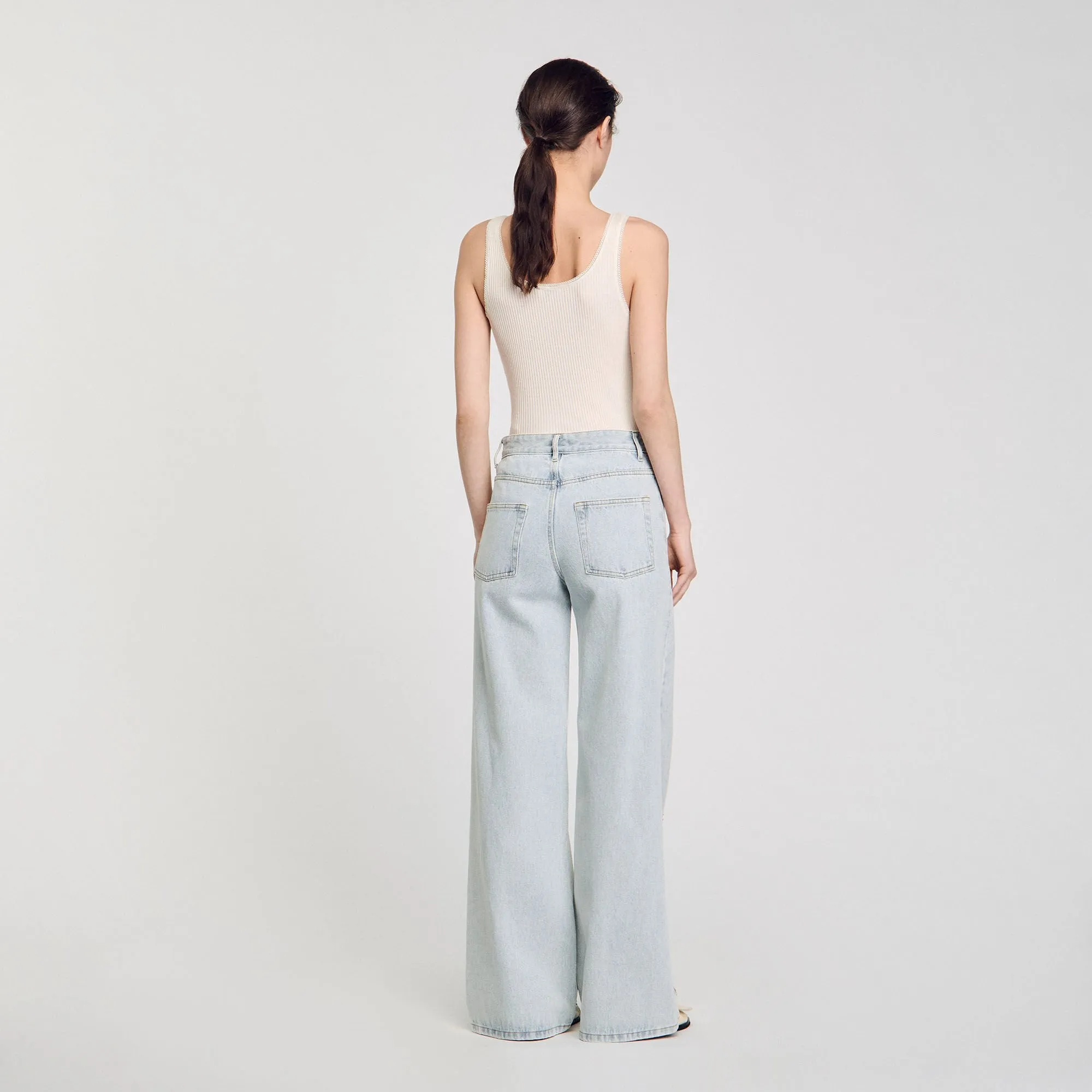 Wavy Jeans With Rhinestone Stripes Light Bu Jean