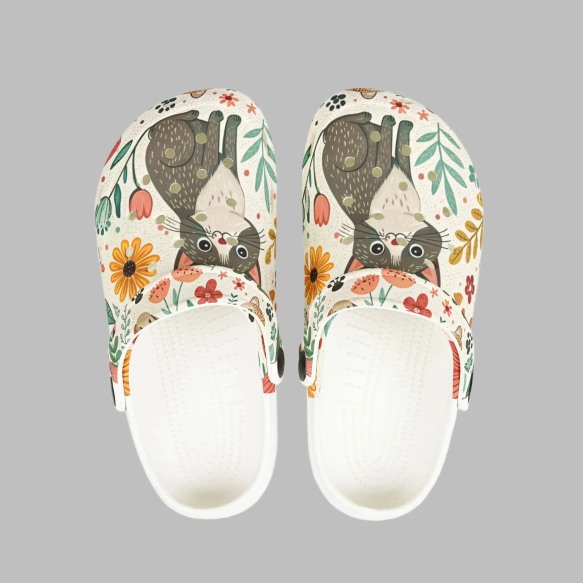 Whimsical Cat Print Kids' Clogs - Fun, Colorful Slip-Ons for Playtime