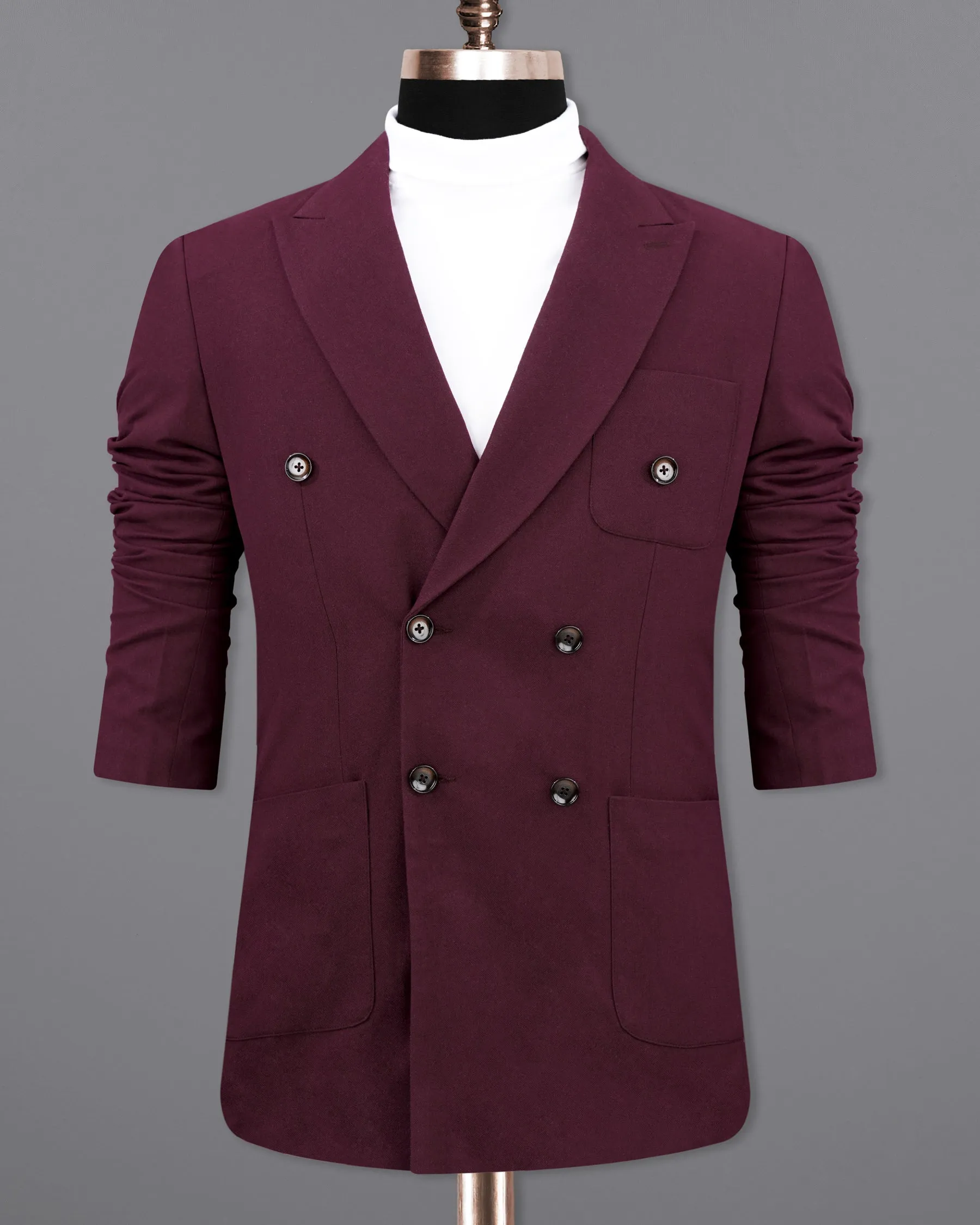 Wine Berry Wool Rich Double Breasted Sports Blazer