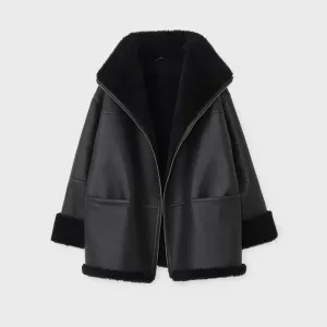 Women B3 RAF Aviator Black Styled Sheepskin Shearling Leather Jacket