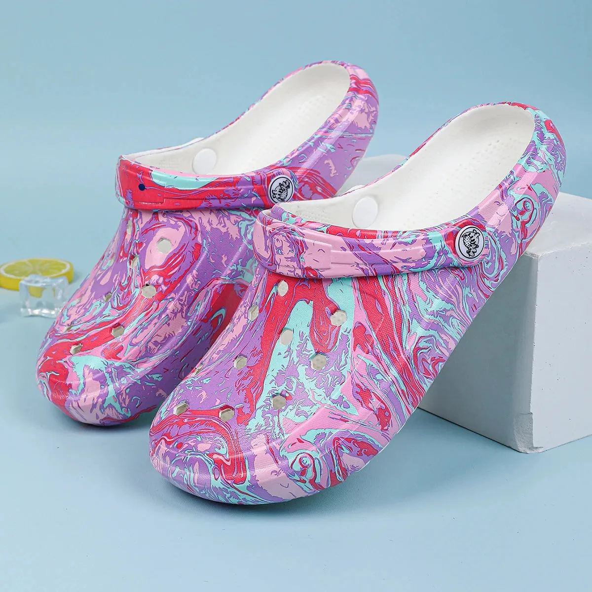 Women's Colorful Cartoon Garden Clog Shoes, Platform Soft Sole Two-way Wear Beach Mules, Pool & Garden Slides, Beach Sandals