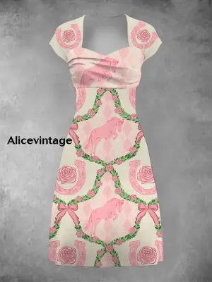 Women's Derby Style Floral Art Printed Dress
