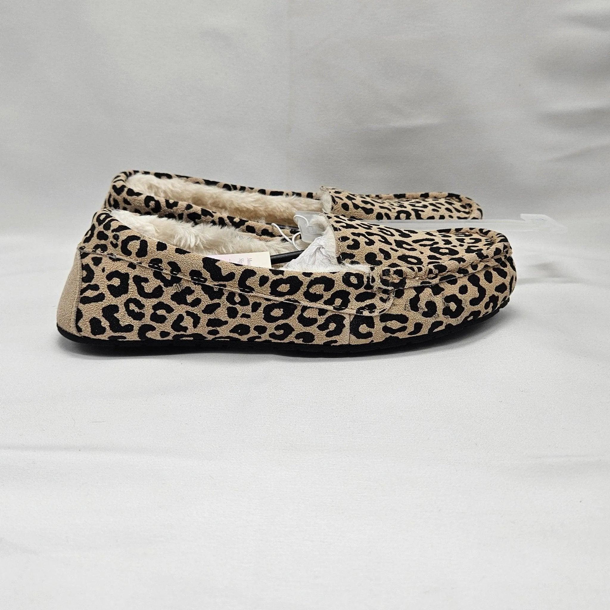 Women's Leopard Print Suede Moccasins with Faux Fur Lining
