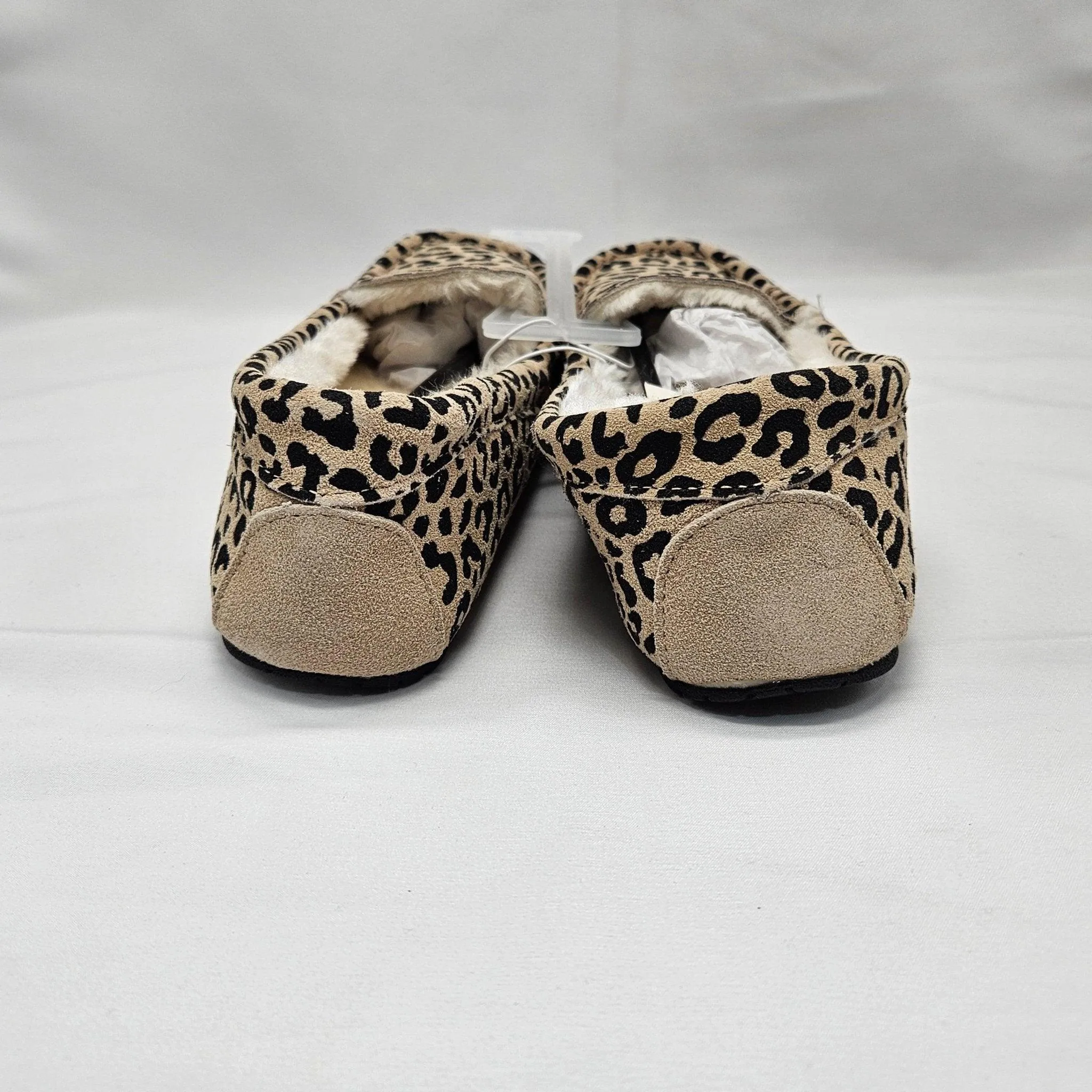 Women's Leopard Print Suede Moccasins with Faux Fur Lining
