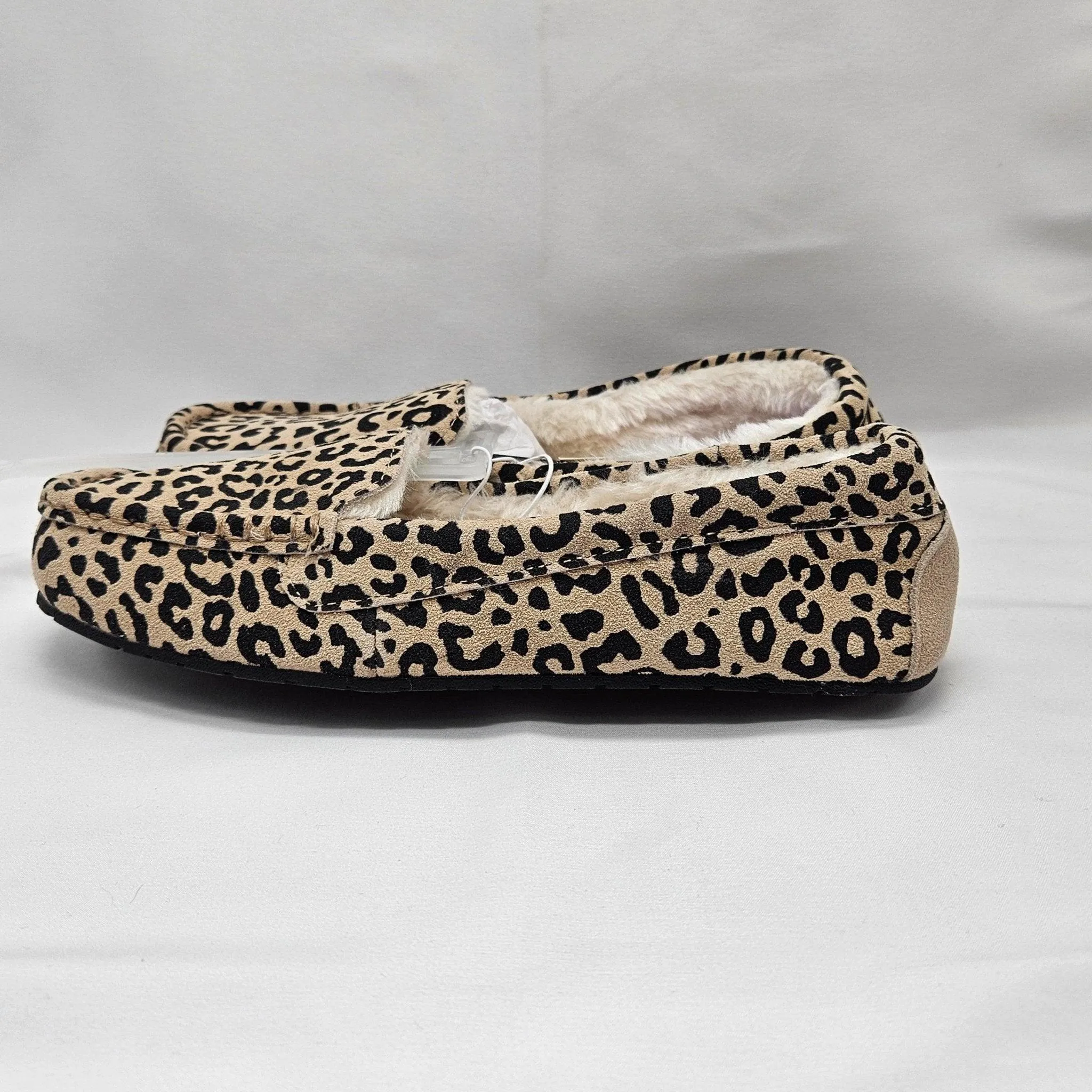 Women's Leopard Print Suede Moccasins with Faux Fur Lining