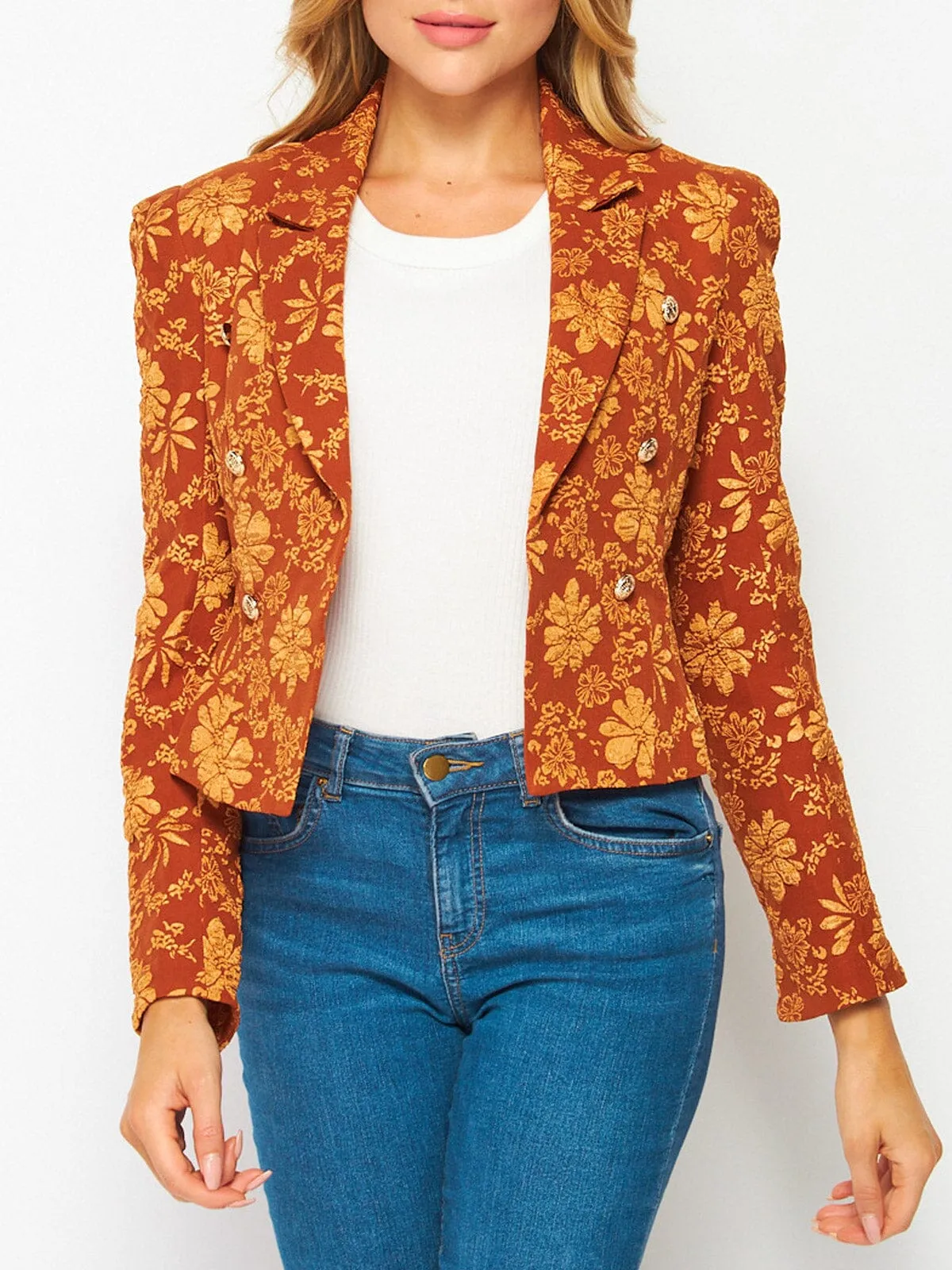 WOMEN'S LONG SLEEVE OPEN FRONT FLORAL DETAILED BLAZER