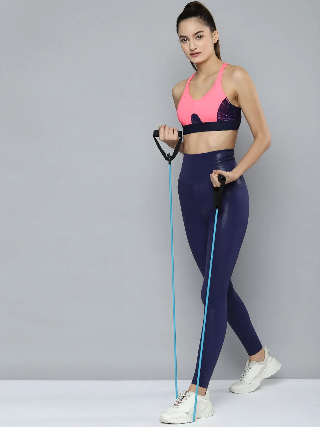 Women's Navy Blue Shine On High Waist Training Tights