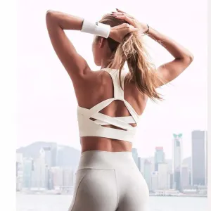 Women's White Strap Push-Up Sports Bra - Gym Running Yoga Top Bra, Athletic Vest Hollow Out Sportswear Underwear