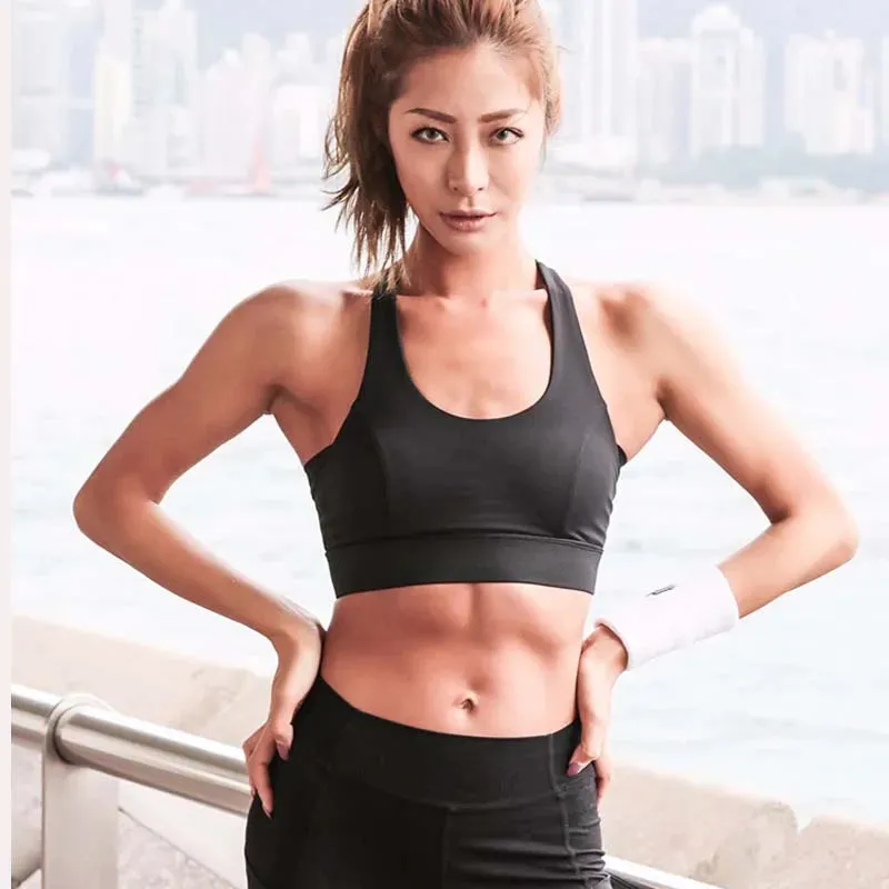 Women's White Strap Push-Up Sports Bra - Gym Running Yoga Top Bra, Athletic Vest Hollow Out Sportswear Underwear