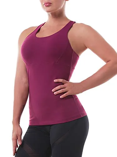 Women’s Yoga Tops Activewear Workout Shirts Sports Racerback Strappy Tank Tops with Built-in Support Bra Purplish Red