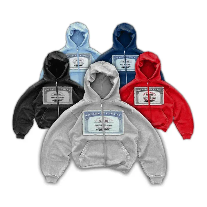 Y2K "Social Security" Street Zip up Hoodies