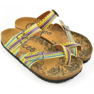 Yellow and Purple, Blue Geometric Bead Design Sandal - CAL1001