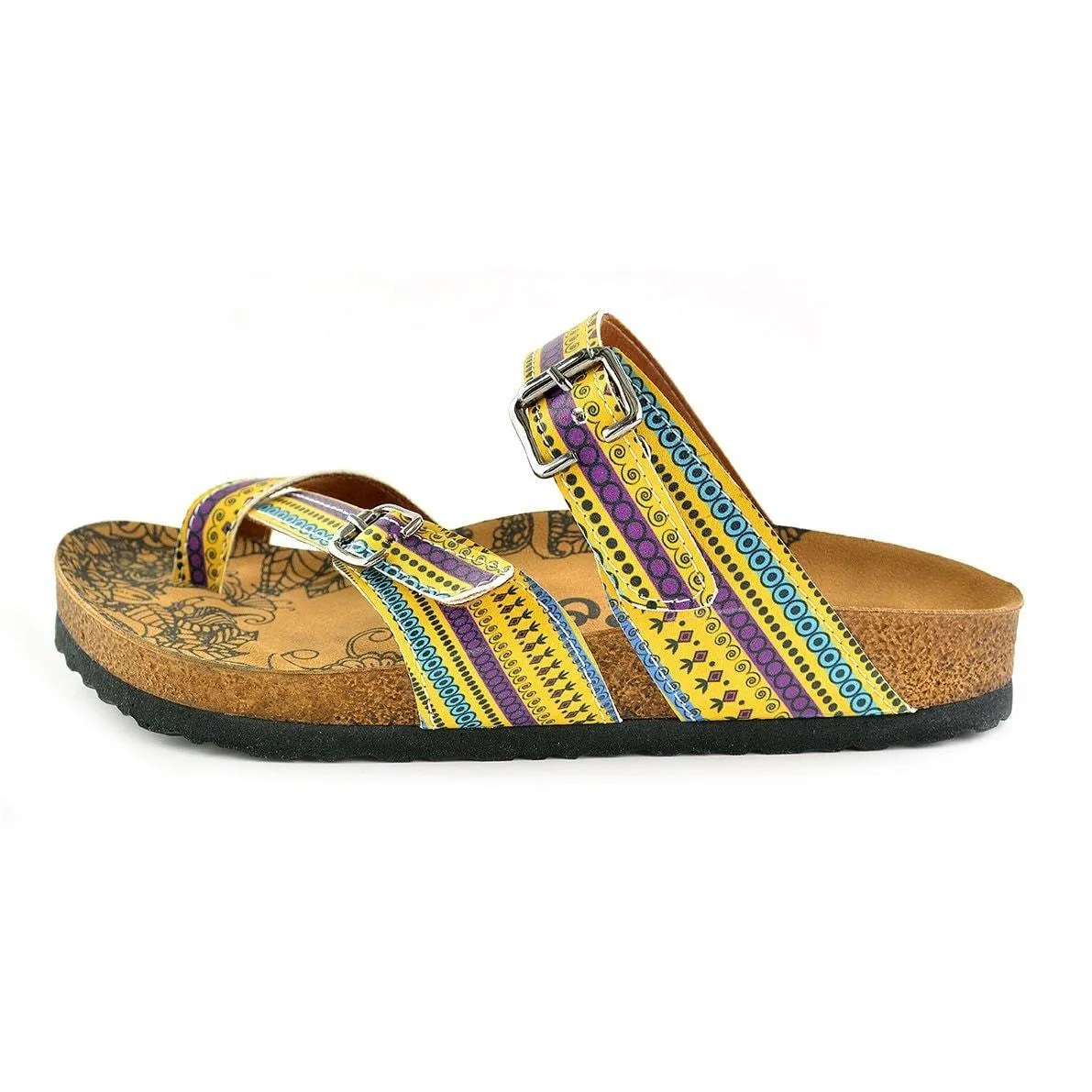 Yellow and Purple, Blue Geometric Bead Design Sandal - CAL1001