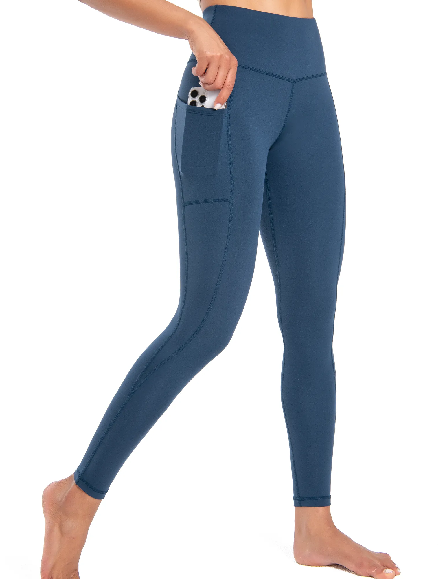 YR Leggings for Women, Yoga Pants with Deep Side Pockets, High Waisted, Majolica Blue